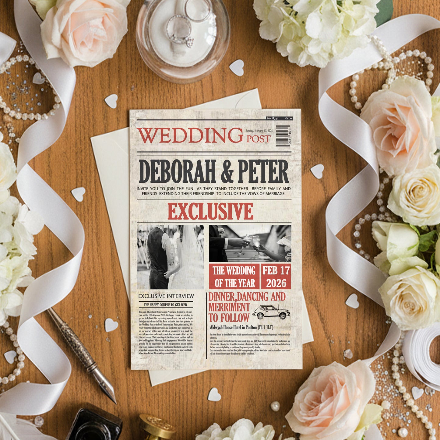 Newspaper Style Wedding Invitation
