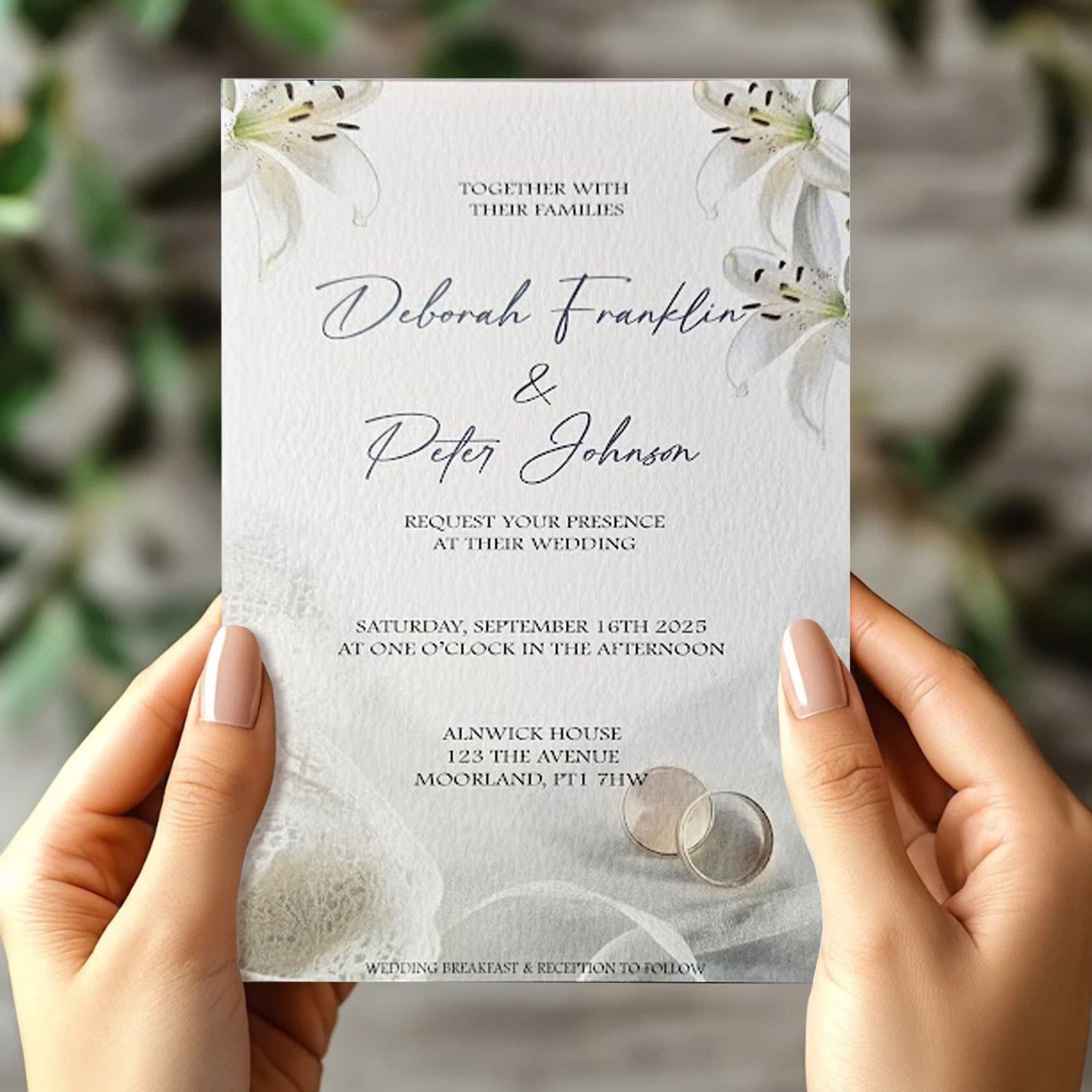 Lillies and Rings Wedding Invitation