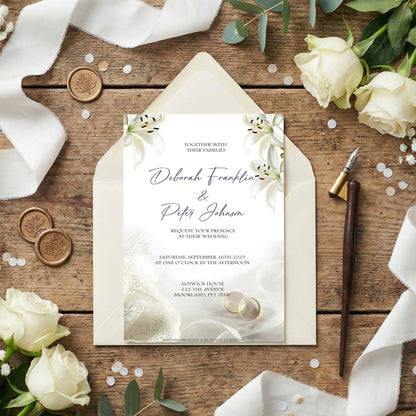 Lillies and Rings Wedding Invitation
