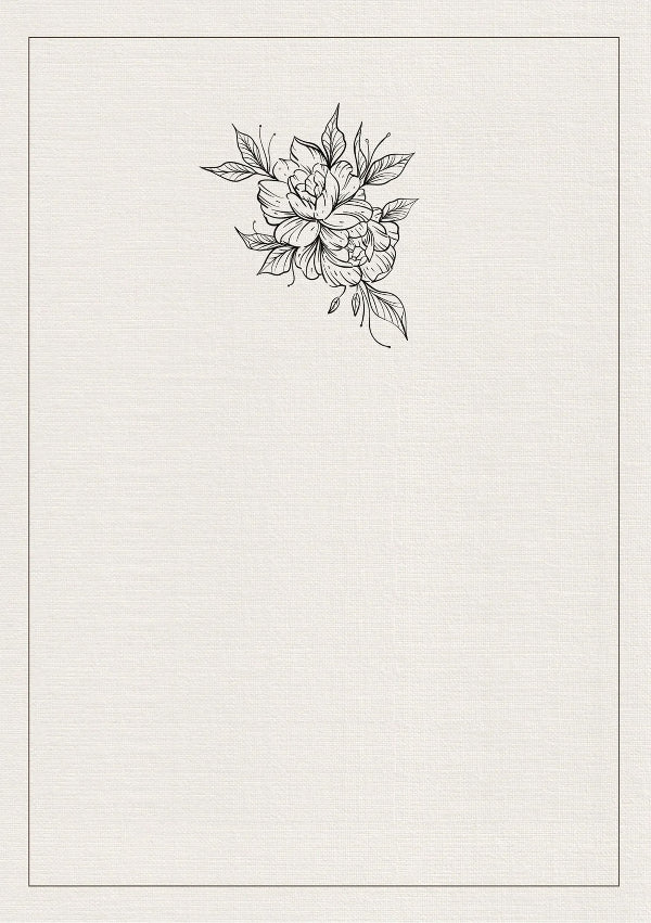 Floral illustration in black on a light gray background