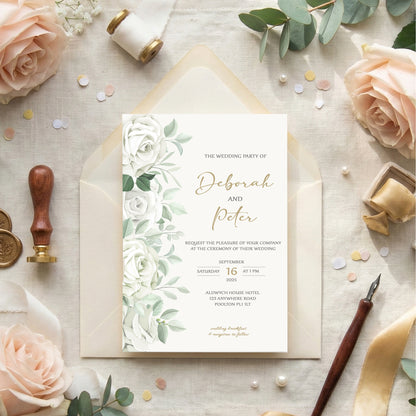 Floral Rose Side Design Wedding Invitation