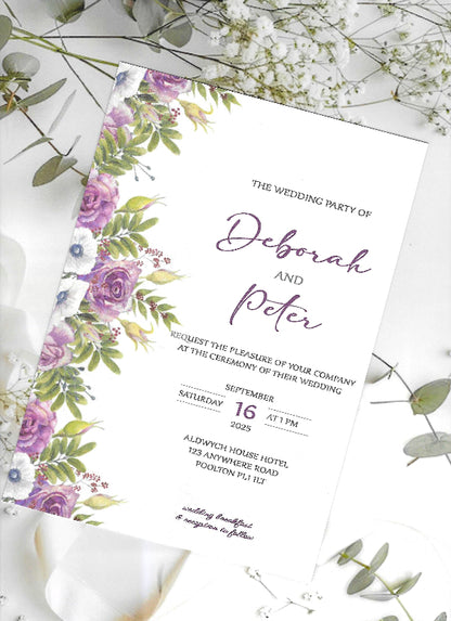 Floral Rose Side Design Wedding Invitation